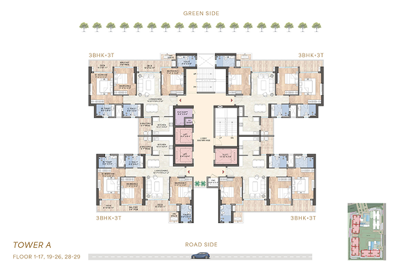 Tower B1 — Unit No. 3, 4 BHK floor plan